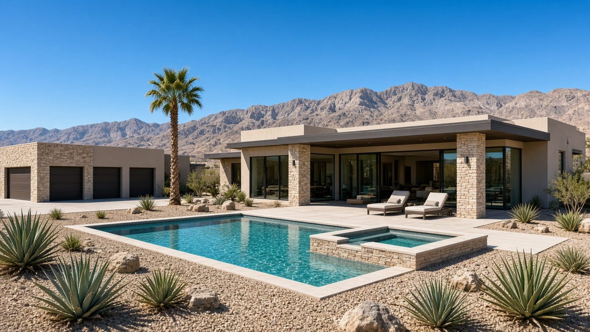 Contemporary Spring Valley Las Vegas home with a pool, xeriscape, and mountain views